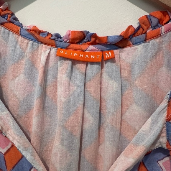 Oliphant Orange Pink Blue Diamond Sleeveless Ruffle Hem
Dress Size M - Picture 9 of 10